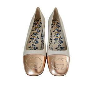 Gucci GG Logo Hills Ballet Flat Size 38 US 8 Ivory White Rose Gold Cap Toe